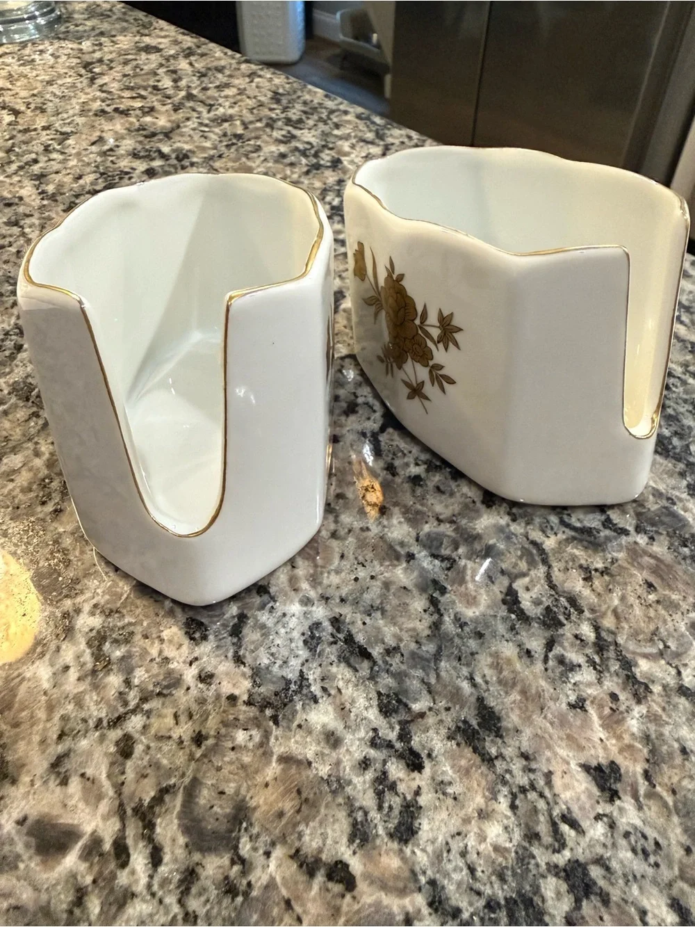 Vintage White Porcelain Floral Spoon Holder Dishes